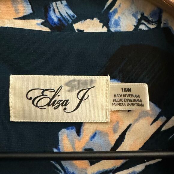 Eliza J Size 18W Emerald Green Floral Print Collared Wrap Dress - Picture 8 of 14